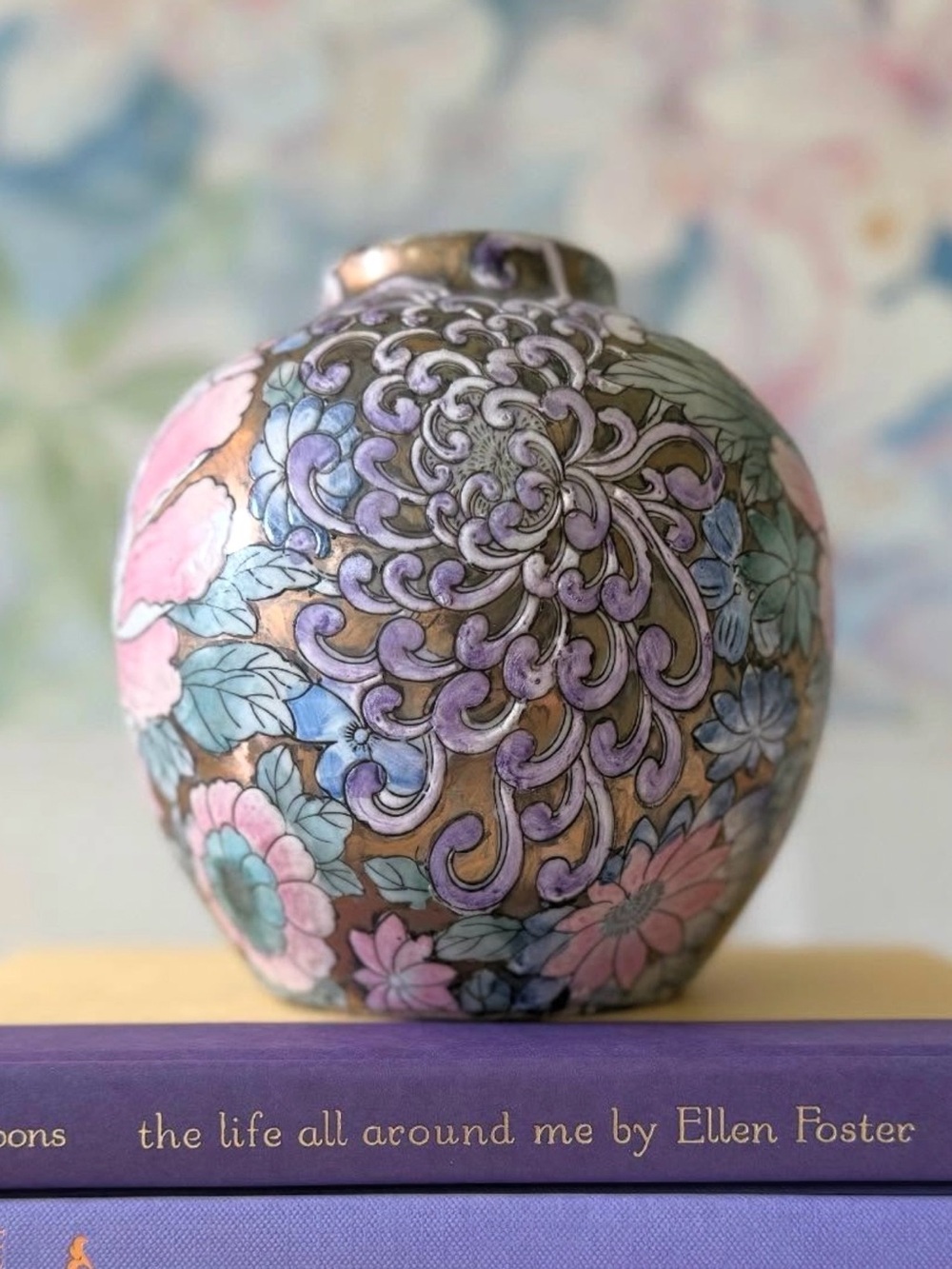 Vintage golden peony vase
